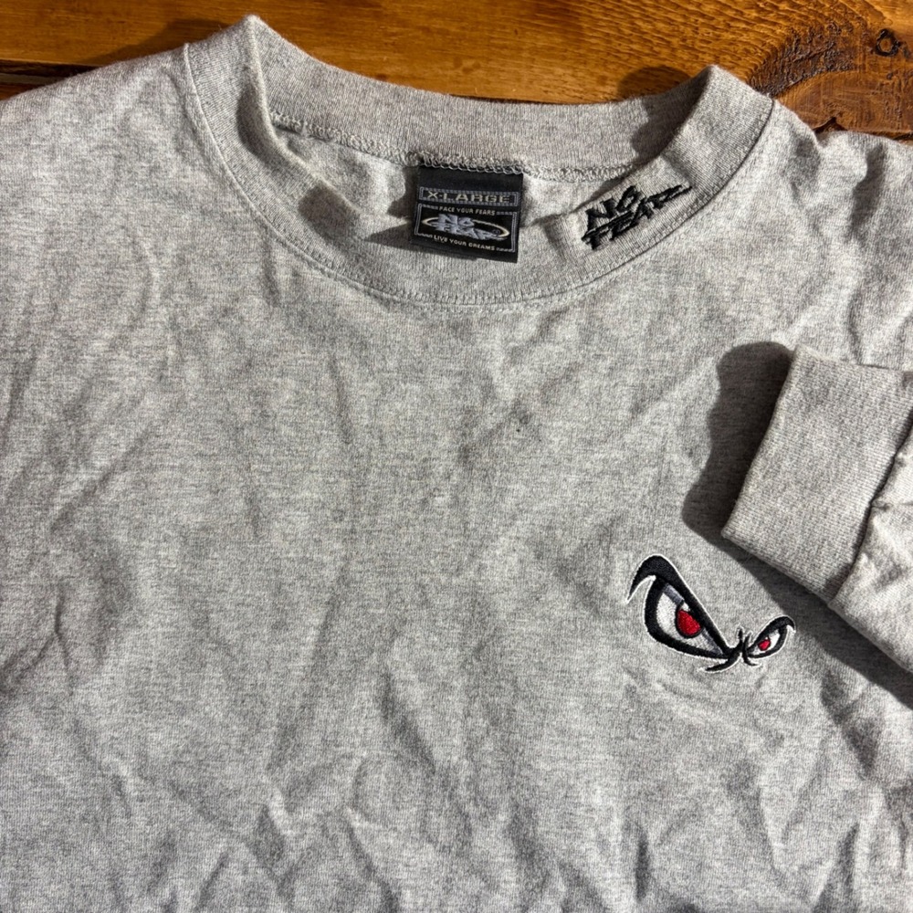 Vintage No Fear Long Sleeve Shirt Mens XL Gray Embroidered‎ Eyes Logo 90s USA